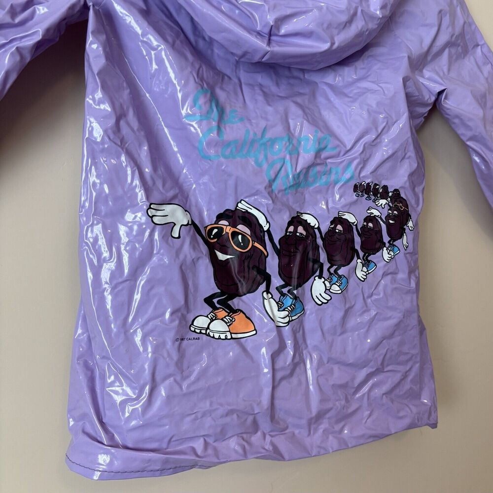 Vintage California Raisins 1987 Purple 100% Vinyl Rain Coat Jacket Kids Sz 5